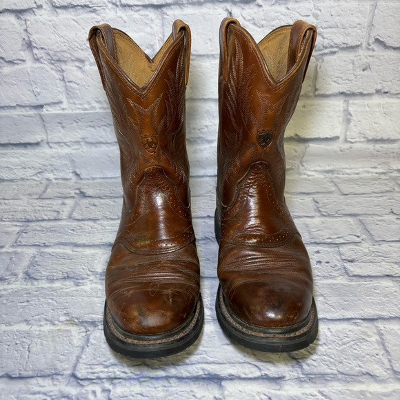 Ariat Sierra Saddle Western Work Boots Mens 8.5D Brown Leather Slip Resistant - Picture 3 of 15